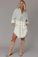 Load image into Gallery viewer, Gray Gradient Long Sleeve Button Up Raw Hem Denim Dress
