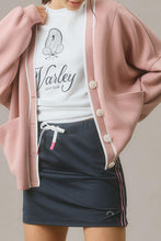 Load image into Gallery viewer, Pink Stripe Contrast Trim V Neck Buttoned Front Pocketed Knit Cardigan
