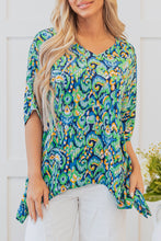 Load image into Gallery viewer, Online Pink Abstract Print V Neck Half Sleeve Loose Fit Tunic Blouse
