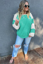 Load image into Gallery viewer, Online Aruba Blue Colorblock Patchwork Cross Seam Plus Sweatshirt
