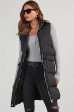 Load image into Gallery viewer, Black Windproof Longline Full Zipper Puffer Vest with Pockets
