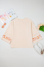 Load image into Gallery viewer, Online Beige Plus Size Flower Patched Side Slits Crewneck Top
