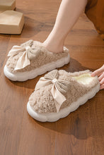 Load image into Gallery viewer, Online Camel Contrast Bowknot Applique Plush Winter Slippers (Bow Colors May Differ by Batch)
