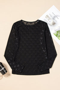 Online White Mesh Bow Pattern Long Sleeve Top