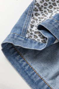 Online Beau Blue Leopard Patchwork Flap Detail Plus Size Denim Jacket