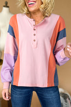 Load image into Gallery viewer, Online Pink Colorblock Long Sleeve Buttons Henley Top
