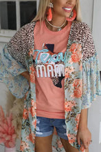 Load image into Gallery viewer, Sky Blue Leopard Floral Mixed Print Wide Sleeves Kimono

