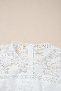 Online White Short Sleeve Scalloped Floral Lace Peplum Blouse