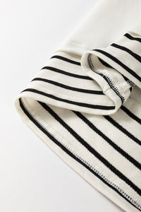 Online White Stripe Colorblock Sleeve Exposed Seam Fake-2-Piece Sweatshirt