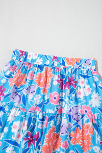 Online Sky Blue Floral Printed High Waist Split Wrap Long Skirt