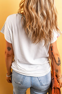 Online White Colorblock Patchwork Batwing Sleeve Ribbed Plus T Shirt