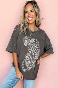 Online Medium Grey Vintage Cheetah Printed Mineral Wash Graphic Tee