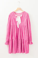Load image into Gallery viewer, Online Strawberry Pink Flounce Sleeve Tiered Ruffled Velvet Mini Dress
