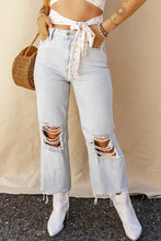 Load image into Gallery viewer, Light Blue High Rise Ripped Frayed Hem Straight Jeans
