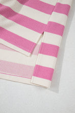 Load image into Gallery viewer, Online Pink Stripe Patchwork Textured Short Sleeve High Low Loose Top
