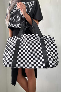 Online Black Checkered Print Large Capacity Tote Bag