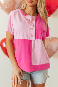 Online Pink Two Tone Half Buttons Collared T Shirt