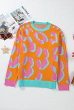 Load image into Gallery viewer, Online Orange Leopard Colorblock Ribbed Edge Sweater
