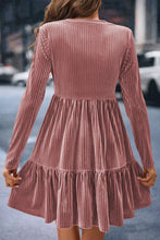Load image into Gallery viewer, Online Apricot Pink Plus Size Velvet Ribbed Knit Tiered Ruffled Mini Dress

