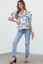 Load image into Gallery viewer, Online Purple Floral Ricrac Trim Half Sleeve Peplum Top
