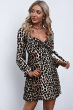Load image into Gallery viewer, Leopard Print Puff Sleeve Knot Mini Dress
