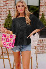 Load image into Gallery viewer, Black Pointelle Knit Scallop Edge Short Sleeve Top
