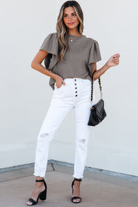 Online Beige Solid Color Textured Flutter Sleeve Top