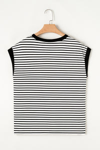 Online Black Stripe Chest Pocket Patch Round Neck Tank Top