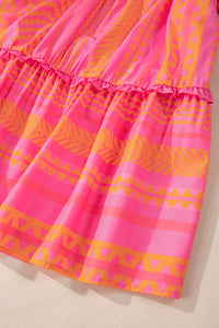 Online Vitality Orange Plus Size Geometric Printed Bell Sleeve Babydoll Blouse