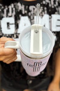 Online White Cross Rhinestone40 OZ Tumbler with Handle