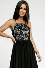 Load image into Gallery viewer, Black Crisscross Backless Lace Chiffon Maxi Dress
