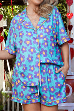 Load image into Gallery viewer, Online Sky Blue Cute Flower Print Contrast Trim Plus Size Short PJ Set
