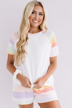 Load image into Gallery viewer, Online White Rainbow Striped T Shirt and Shorts Set
