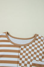 Load image into Gallery viewer, Online Khaki Striped Checkered Mixed Print Chest Pocket Casual Plus Size Top
