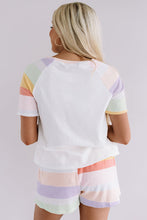 Load image into Gallery viewer, Online White Rainbow Striped T Shirt and Shorts Set
