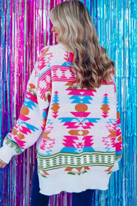 Online White Oversize Aztec Print High Low V Neck Sweater