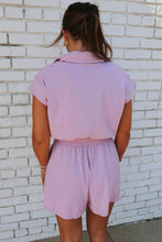 Load image into Gallery viewer, Online Orchid Bouquet Short Sleeve Zipper Collared Elastic High Waist Romper
