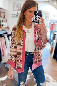 Online Pink Western Sherpa Textured Trim Jacket