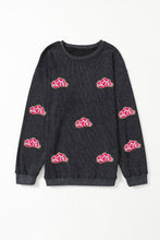 Load image into Gallery viewer, Online Black Glittering Cowboy Hat Patched Corded Pullover Sweatshirt
