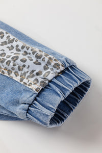 Online Beau Blue Leopard Patchwork Flap Detail Plus Size Denim Jacket