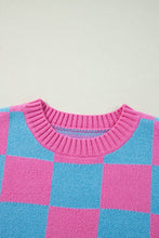 Load image into Gallery viewer, Online Sachet Pink Colorblock Plaid Pattern Ribbed Trim Sweater Tank Top
