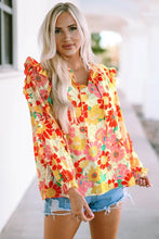 Load image into Gallery viewer, Orange Floral Print Frilled Long Puff Sleeve Blouse
