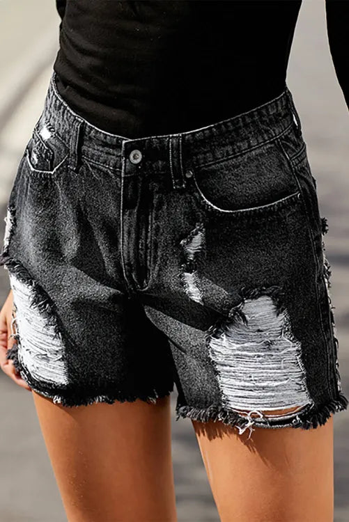 Black Clubhouse High Rise Distressed Denim Shorts