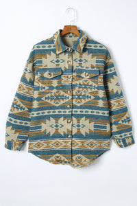 Online Yellow Western Aztec Print Button Flap Pocket Shacket