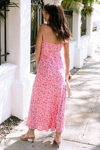 Size XL Pink Flower Print Front Cut out Maxi