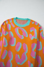 Load image into Gallery viewer, Online Orange Leopard Colorblock Ribbed Edge Sweater
