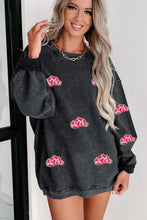 Load image into Gallery viewer, Online Black Glittering Cowboy Hat Patched Corded Pullover Sweatshirt
