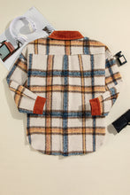 Load image into Gallery viewer, Online Brown Stripe Plus Size Plaid Print Collared Buttoned Jacket
