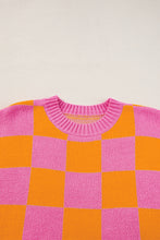 Load image into Gallery viewer, Online Sachet Pink Colorblock Plaid Pattern Ribbed Trim Sweater Tank Top
