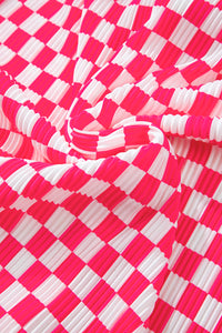 Online Pink Checkered Buttoned Shirt and High Waist Pants Pajama Set